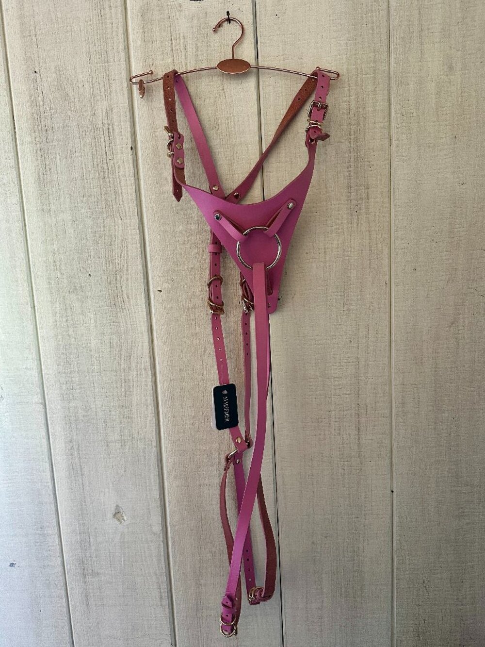 NWT MarieMur Milena Pink Leather Garter Harness Gold Hardware